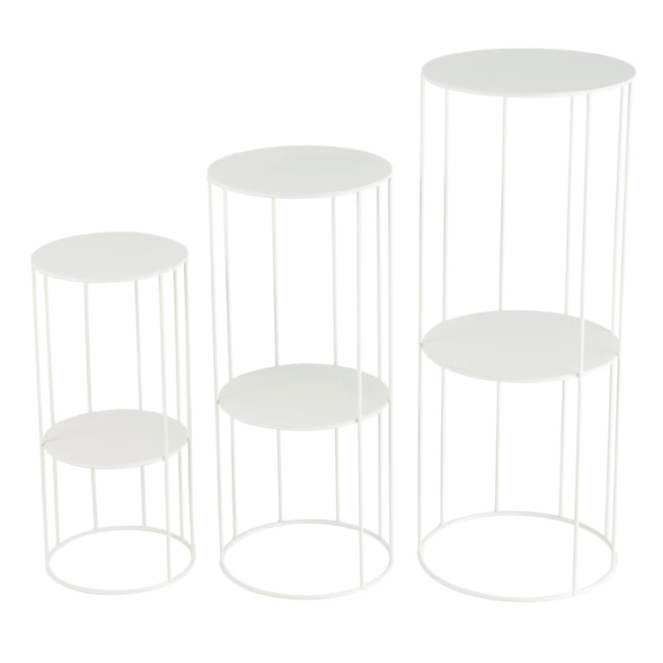 Porte plante en métal lot de 3 petites tables d'appoint à double étagère