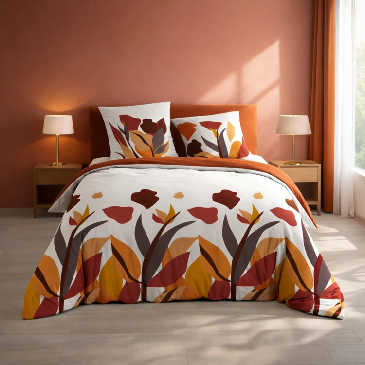 3-teiliges Bettwäscheset aus 100 % Baumwolle mit Blumenmuster – Bettbezug + Kissenbezüge