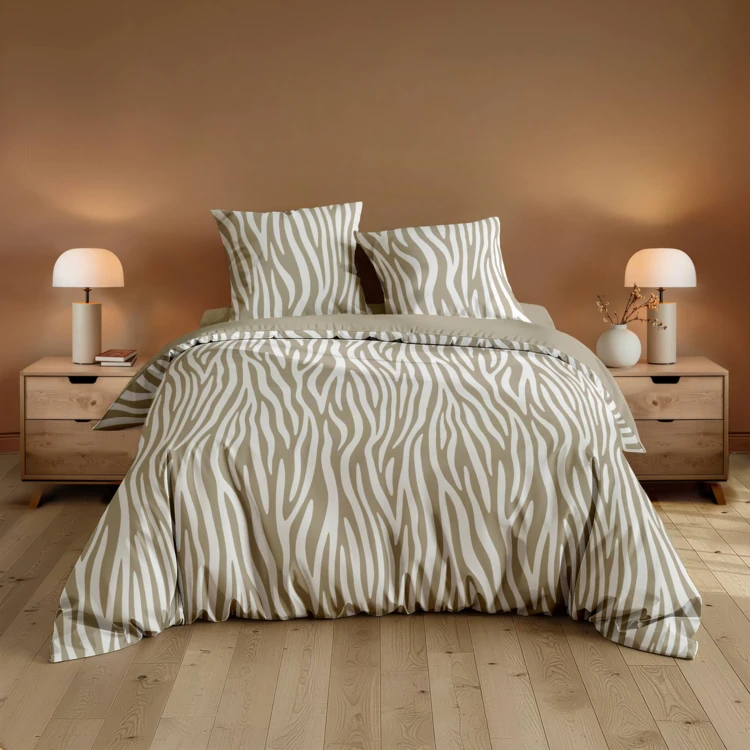 3-teiliges Bettwäscheset aus 100 % Baumwolle mit Zebra-Muster: Bettbezug + Kissenbezüge