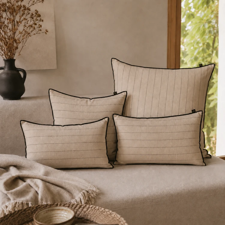 Housse de coussin rayé en lin CALVI HAOMY