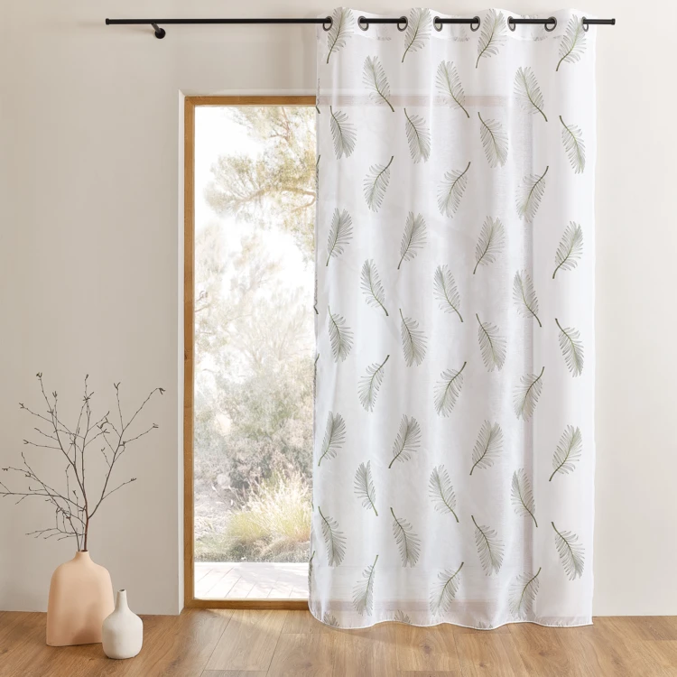 Voilage brodé à motifs feuilles