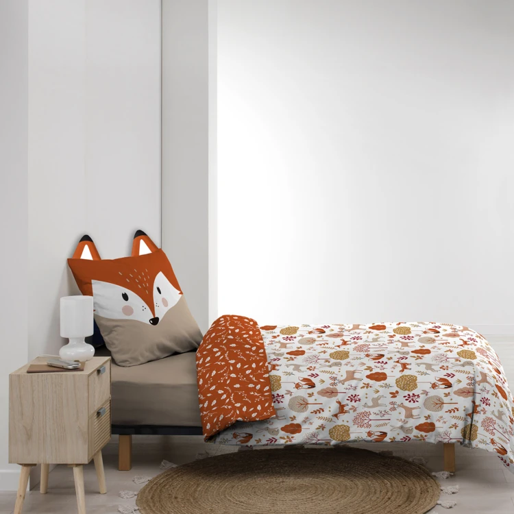 Parure de lit enfant réversible en coton motif renard et nature