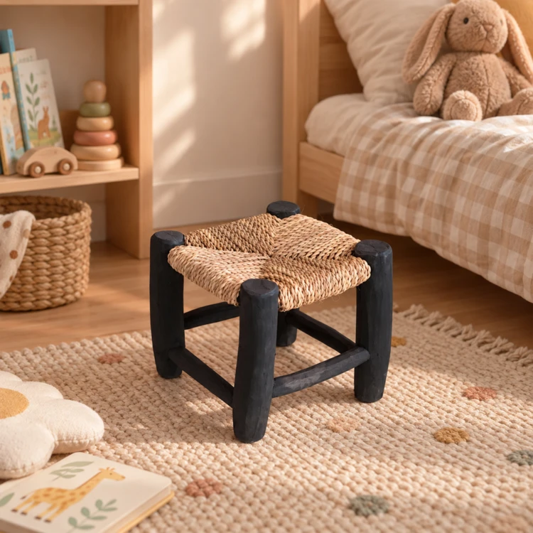 Tabouret marocain noir en bois