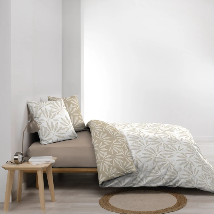 Parure de lit réversible en coton motif feuillage naturel