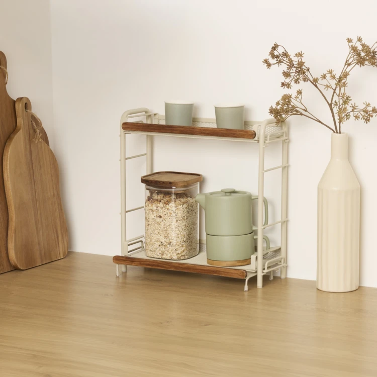 Etagère 2 niveaux amovibles en métal avec porte-rouleau