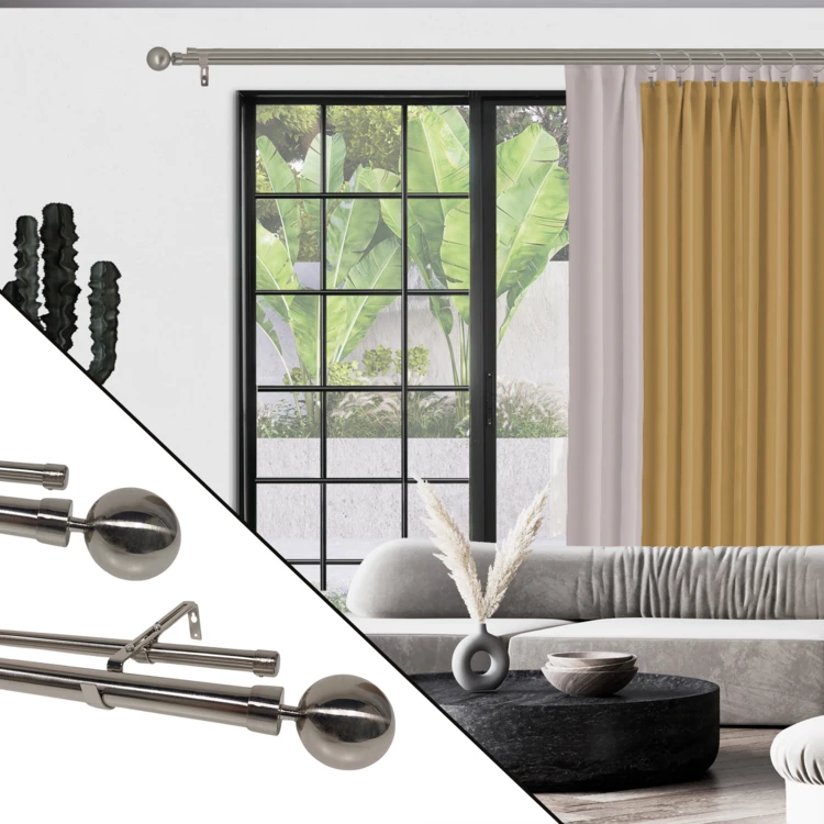 Kit double tringle à rideaux extensible embouts boule D28-19mm