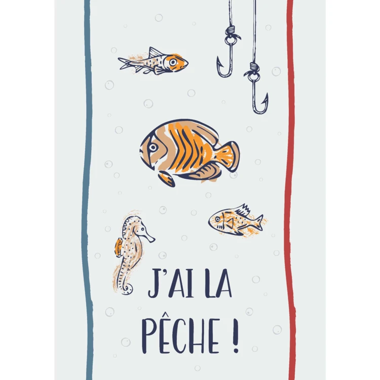 Lot de 3 torchons message poissons en coton