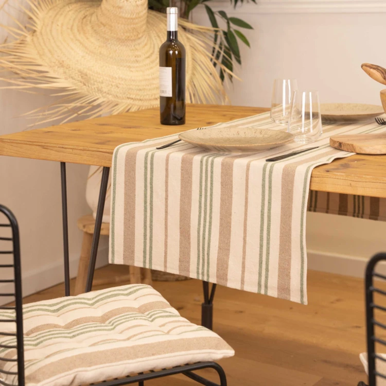 Chemin de table à rayures en coton