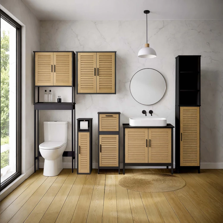 Meuble bas de salle de bain avec porte à lames et rangement