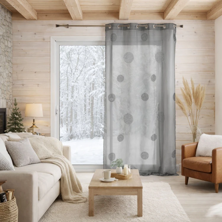 Voilage tamisant gros broderie pois