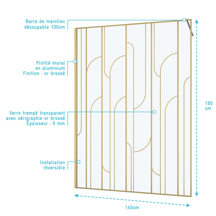 Paroi de douche à l’italienne en verre trempé 6 mm Art déco