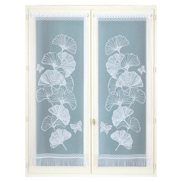 Paire de vitrages frangés dentelle motif ginkgo