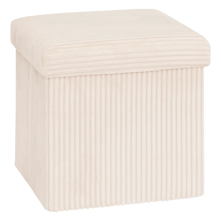 Pouf pliable effet velours côtelé avec rangement intégré