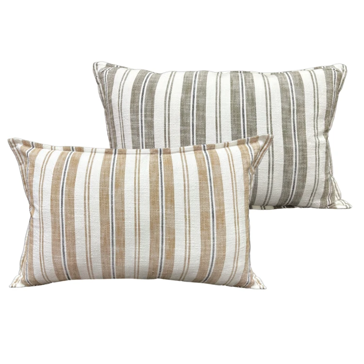 Housse de coussin réversible en coton flammé à rayures double face