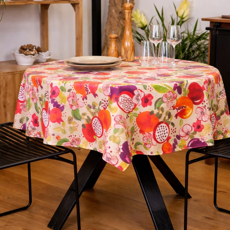 Nappe ronde enduite motif fruits