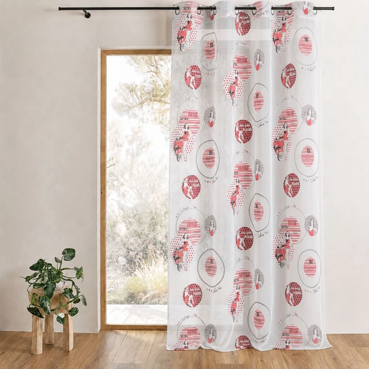 Cortina com motivos retro de pin-up em estilo devoré