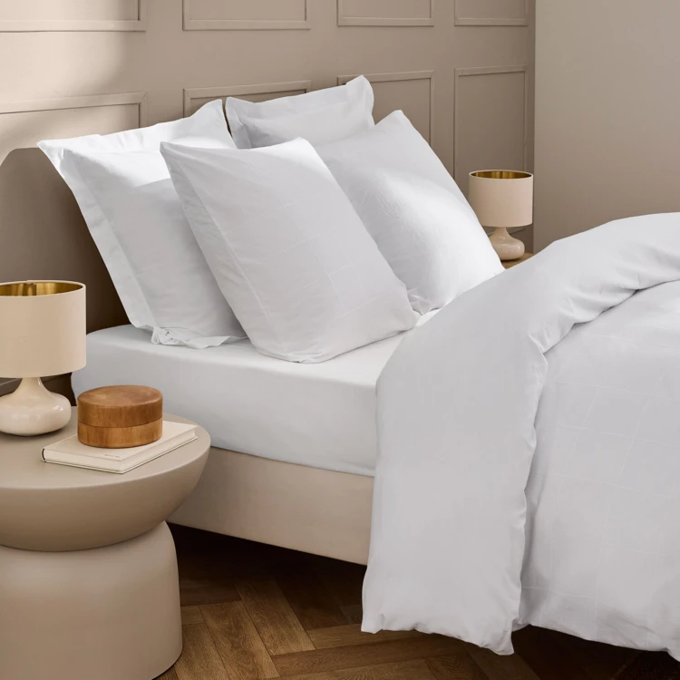 Drap-housse en coton lavé motif carreaux jacquard