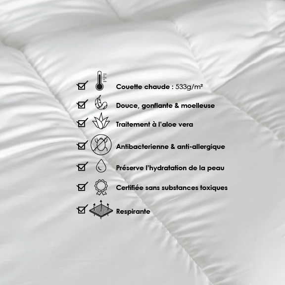 Couette chaude respirante en microfibre avec traitement aloe vera