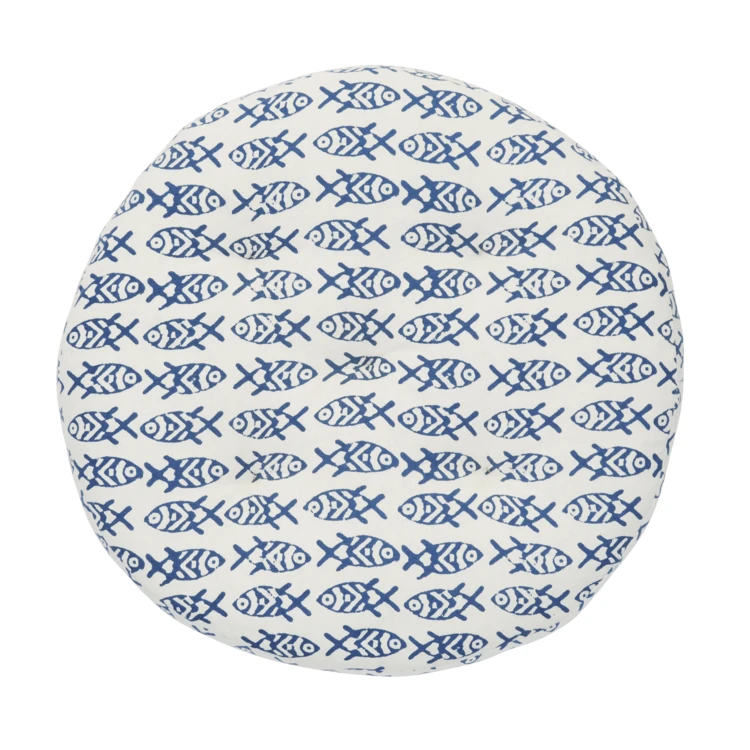 Galette de chaise ronde en coton à motif poissons
