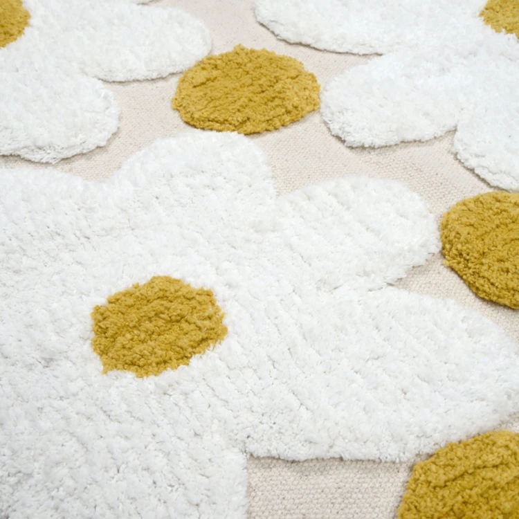Tapis de salon en coton à motif marguerites en relief