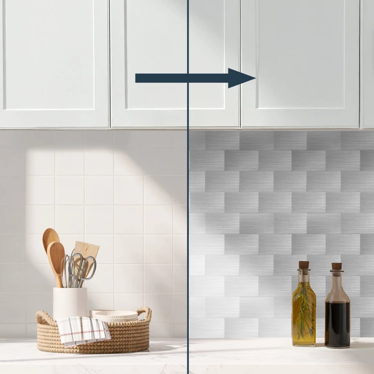 Zelfklevende 3D-wandpanelen met tegeleffect, 4 stuks