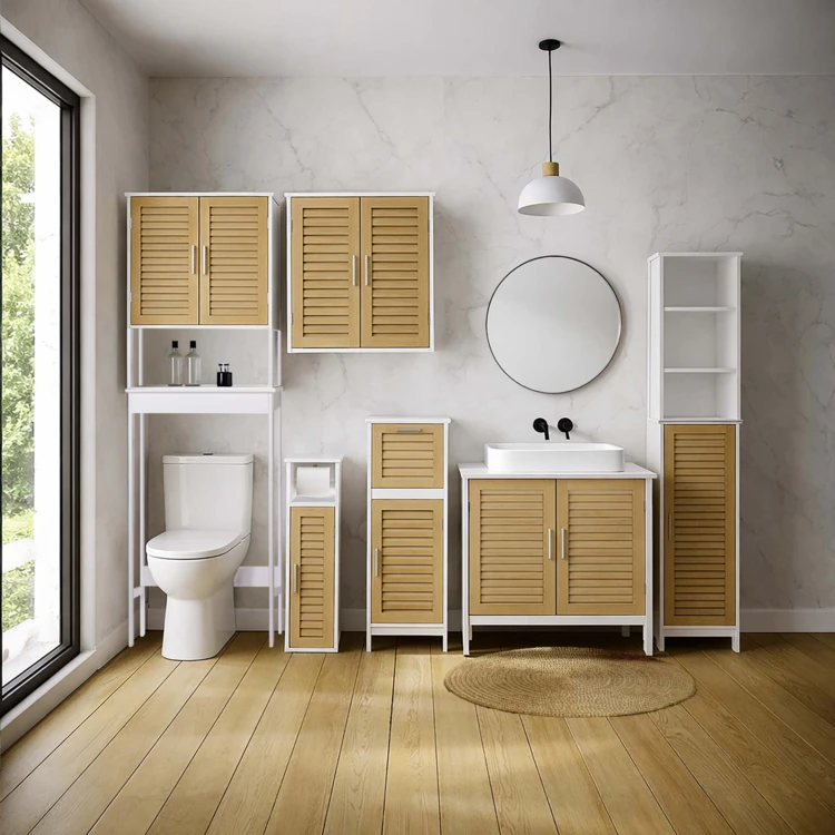 Meuble bas de salle de bain avec porte à lames et rangement