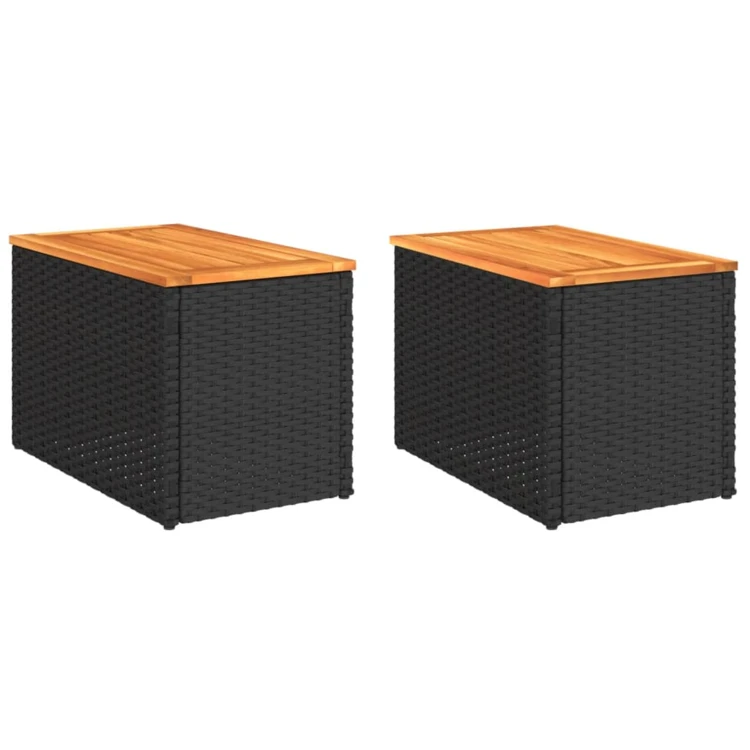 Lot de 2 tables d’appoint de jardin en résine tressée et bois