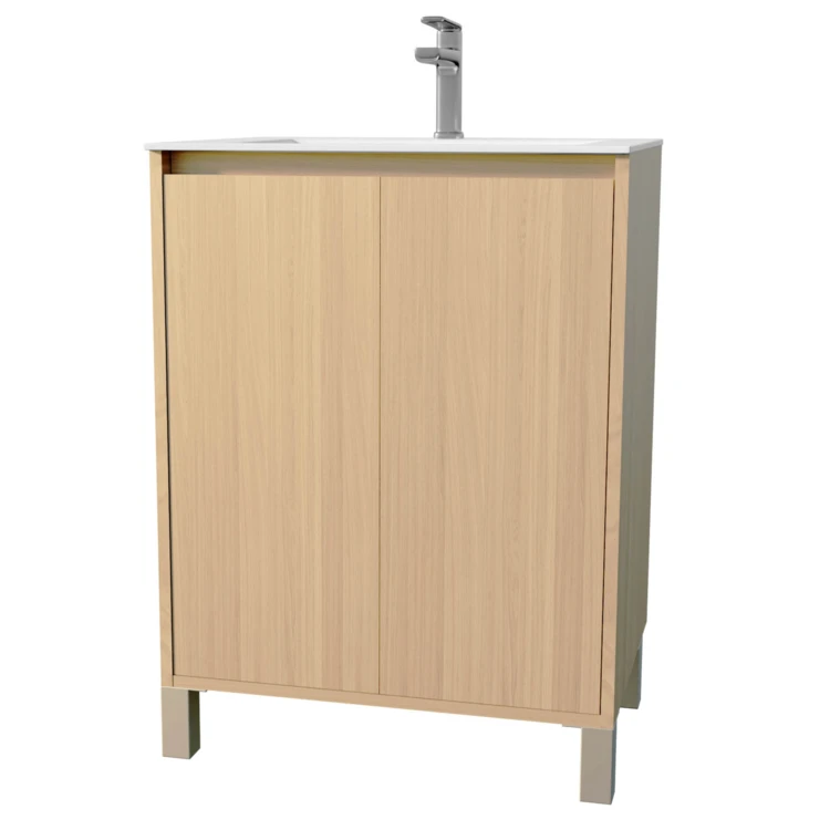 Meuble de salle de bains sur pieds avec 2 portes et vasque