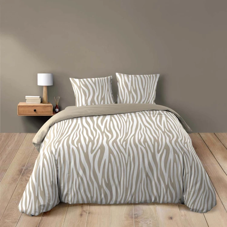 3-teiliges Bettwäscheset aus 100 % Baumwolle mit Zebra-Muster: Bettbezug + Kissenbezüge