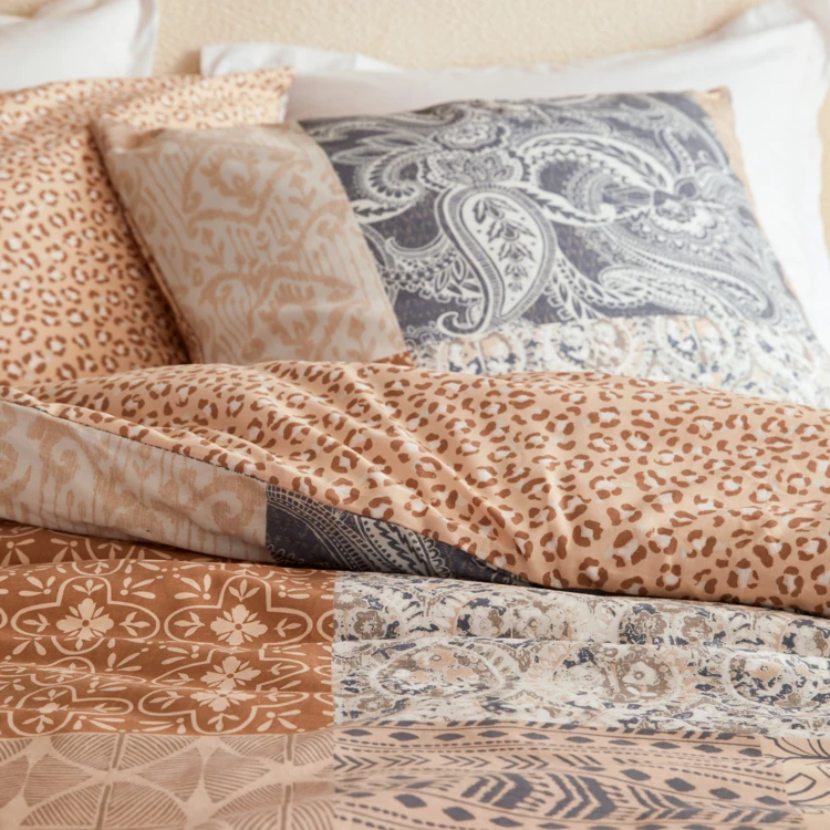 Juego de cama reversible de algodón con estampado patchwork
