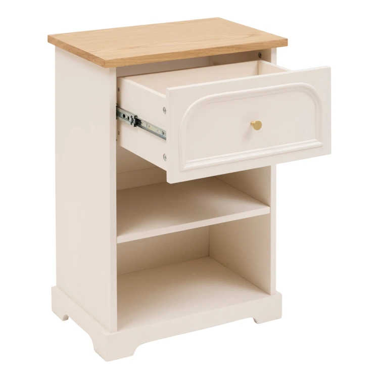 Mesita de noche de madera con un cajón y tablero de fresno
