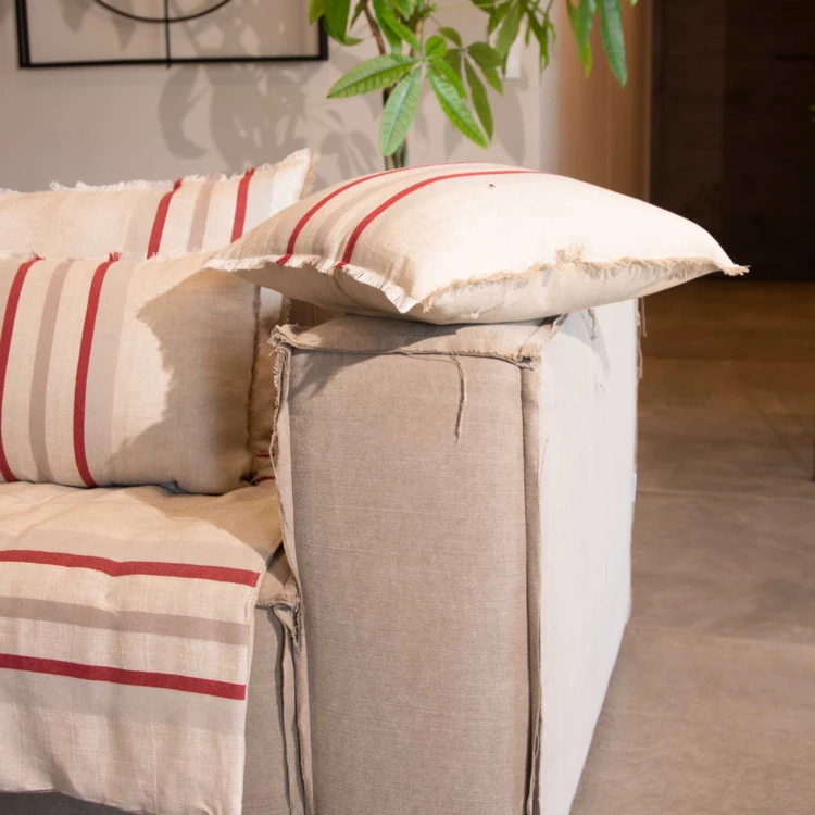 Coussin rayé en lin et coton
