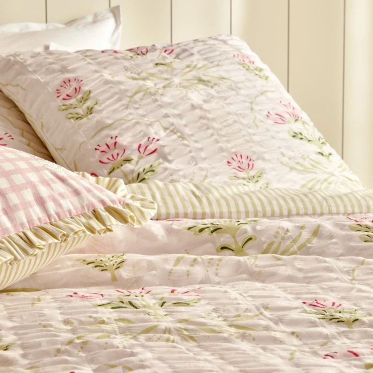 Parure de lit réversible texturée 3 pièces florale housse + taies