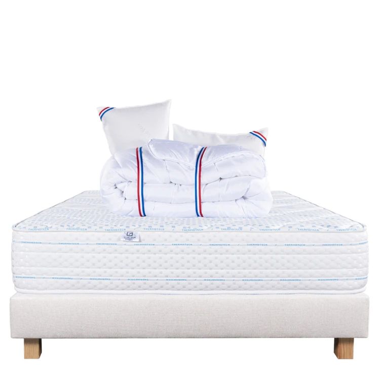 Ensemble Matelas  épaisseur 24 cm, ferme, face été/hiver + sommier beige ep20cm + 2 oreillers + couette