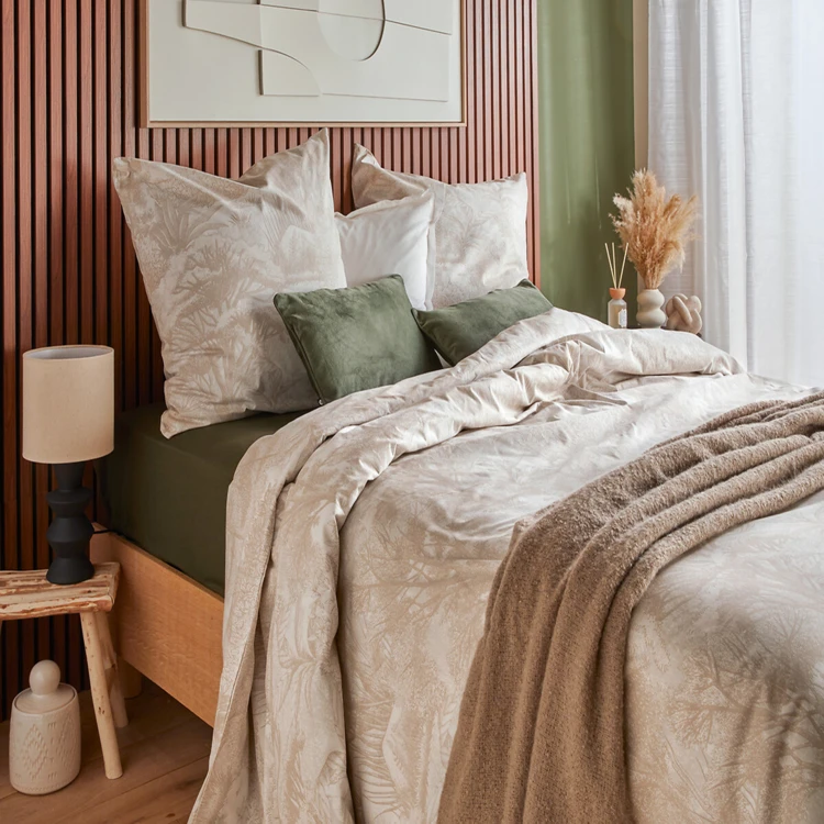 Conjunto de cama de 3 peças em algodão reversível com padrão «toile de Jouy»