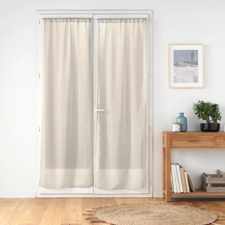 Paire de voilages passe-tringle en voile tissé pour porte-fenêtre