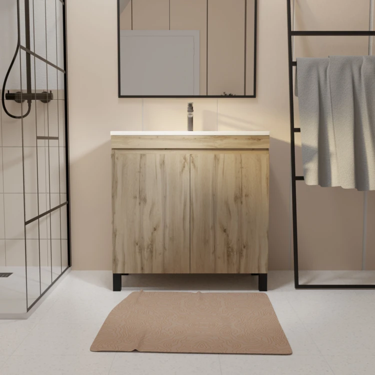 Meuble de salle de bains sur pieds 2 portes avec vasque en céramique