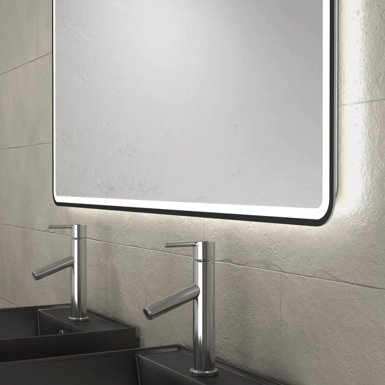 Ensemble de salle de bains avec 2 vasques et 1 miroir rectangulaires à led