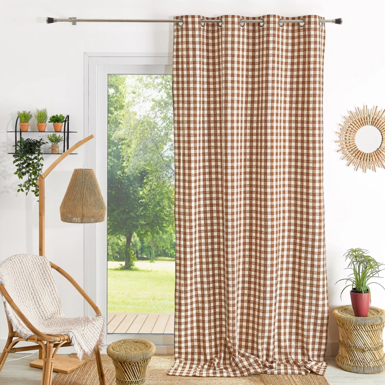 Rideau en coton effet lavé à motifs Vichy