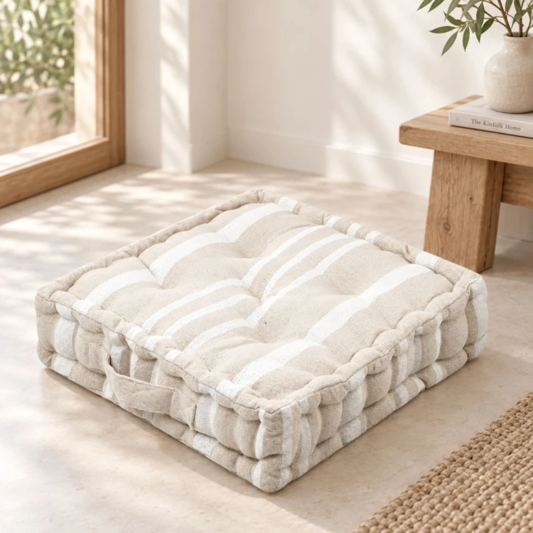Coussin de sol 100% coton épais et moelleux à rayures