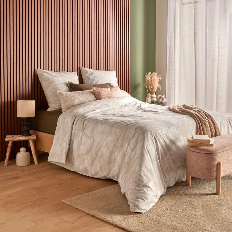 Conjunto de cama de 3 peças em algodão reversível com padrão «toile de Jouy»