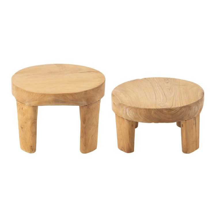 Runder Couchtisch aus Teakholz – 2er-Set