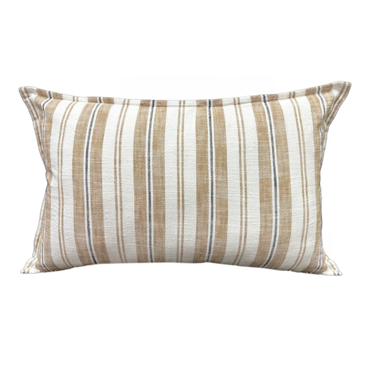 Housse de coussin réversible en coton flammé à rayures double face