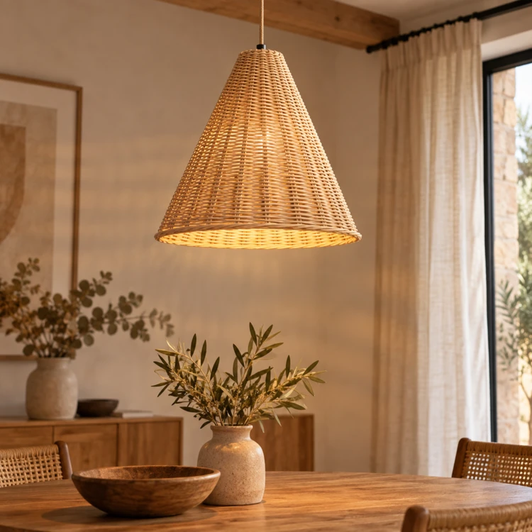 Lustre rotin tressé cône
