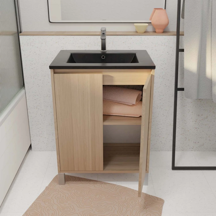 Meuble de salle de bains sur pieds avec 2 portes et vasque