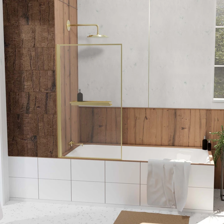 Pare-baignoire rabattable en verre trempé étagère et porte-serviette