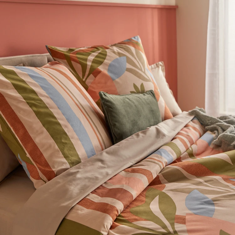 Conjunto de cama de 3 peças em algodão reversível com motivos florais