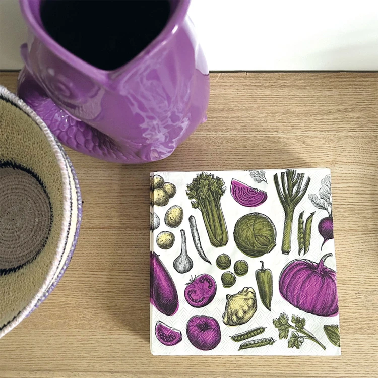 Set aus 20 bedruckten Servietten aus Recyclingpapier - Veggie Mania