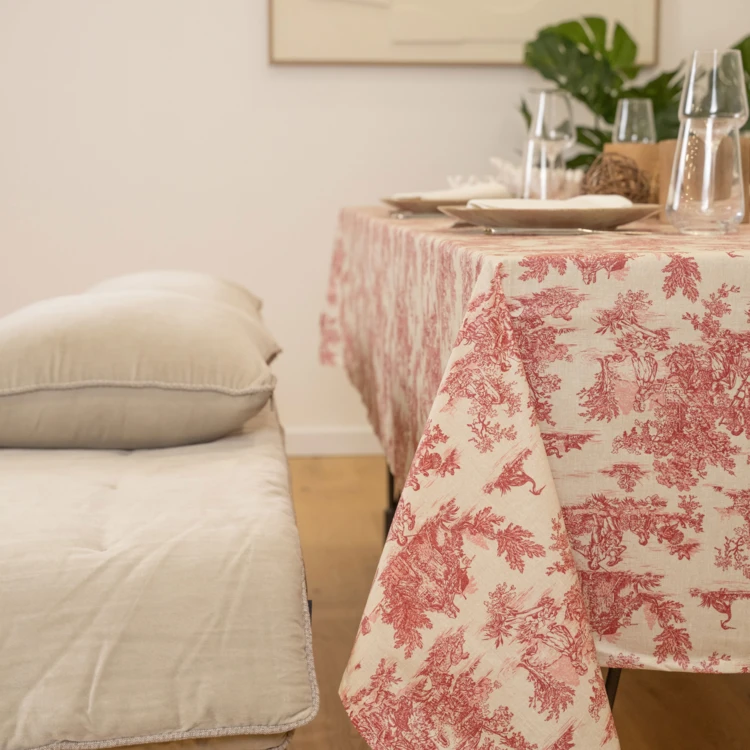 Nappe toile de Jouy rectangulaire plastifiée