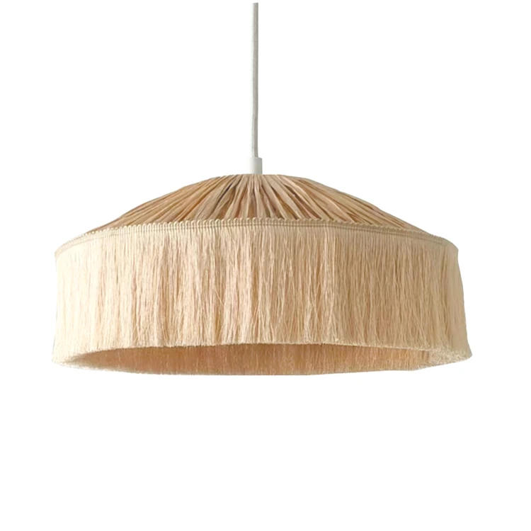 Abat-jour suspension en papier façon raphia et franges